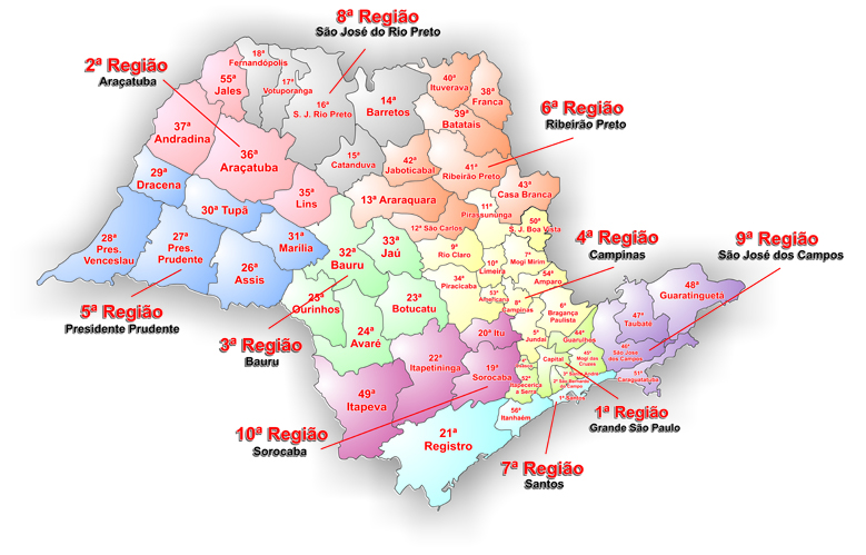 Mapa das Regiões Administrativas Judiciárias